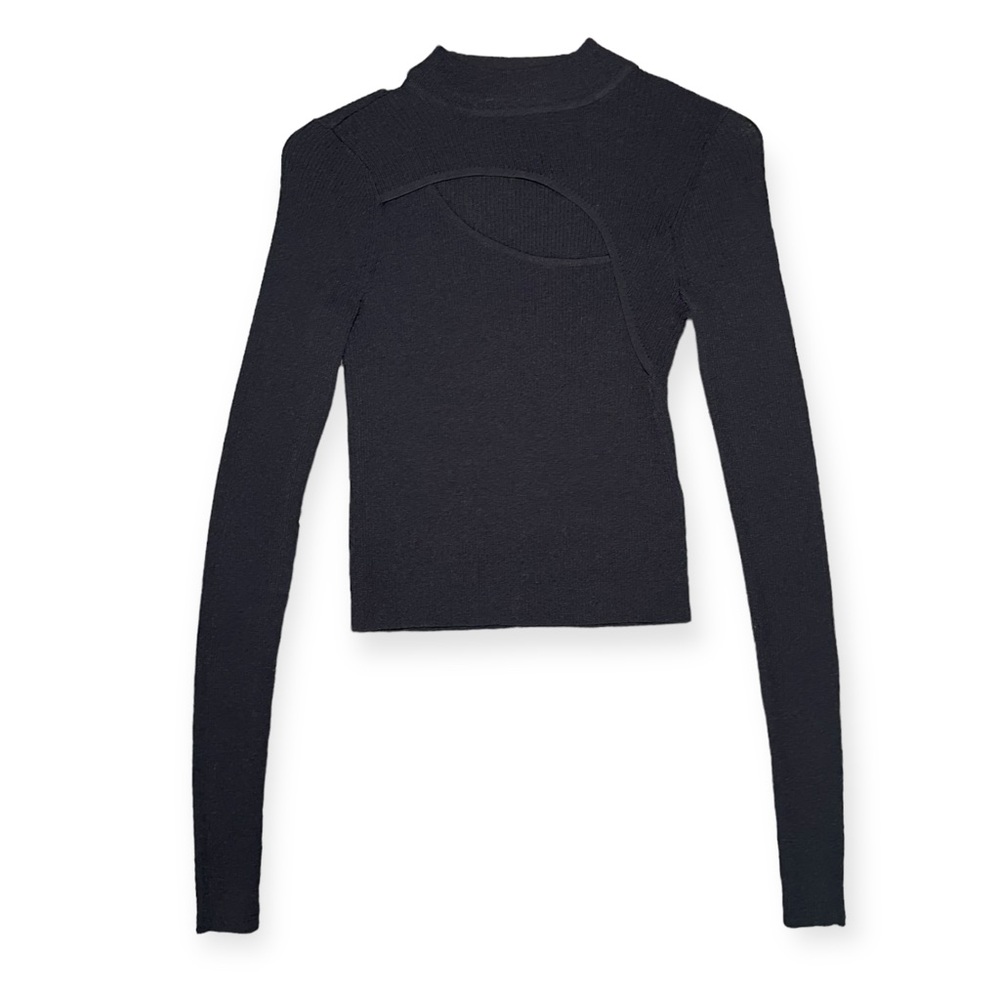 ZARA Black ribbed long sleeve cut out slightly cropped top S